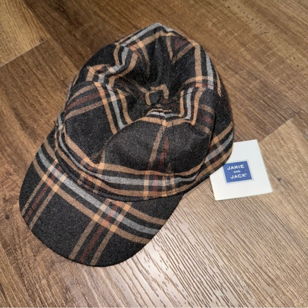 NWT Janie & Jack Boys Brown Plaid Baby Hat
